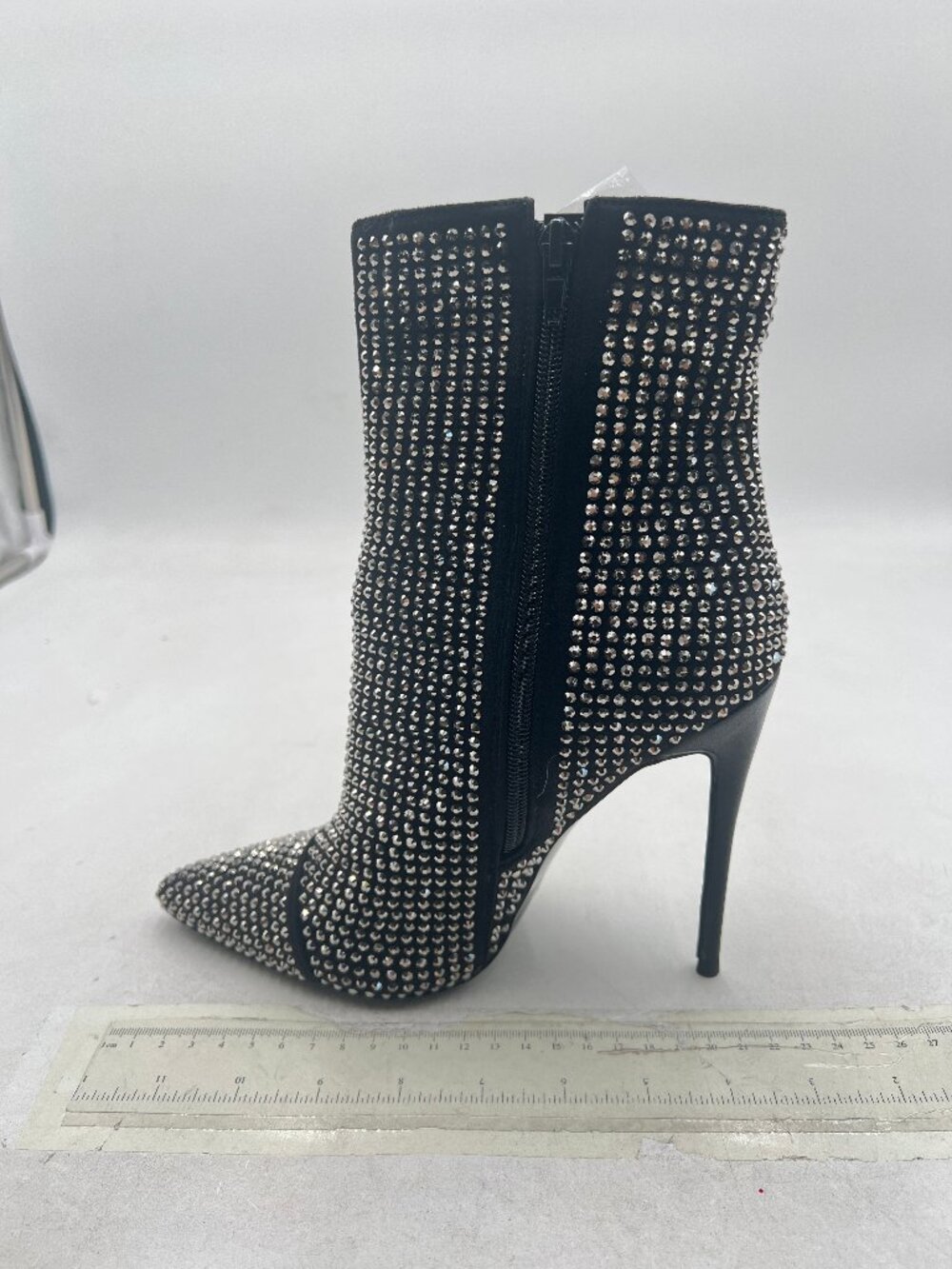 FSJ Black High Heel Ankle Boots with Rivets Closed Pointed Toe Zipper Shoes